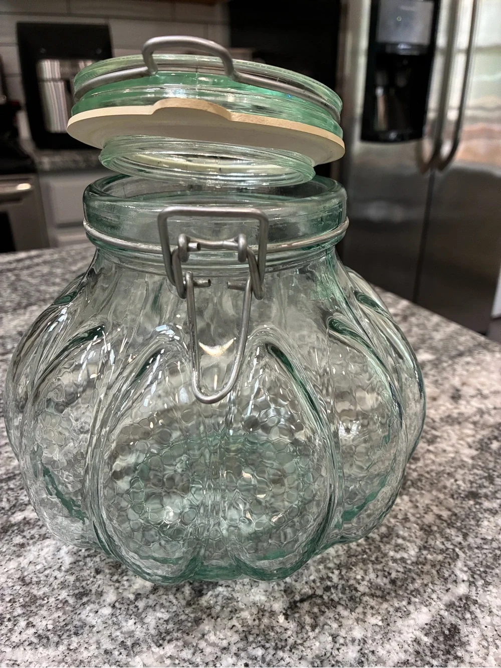 Vintage Amici Melani green glass hermetic canister jar